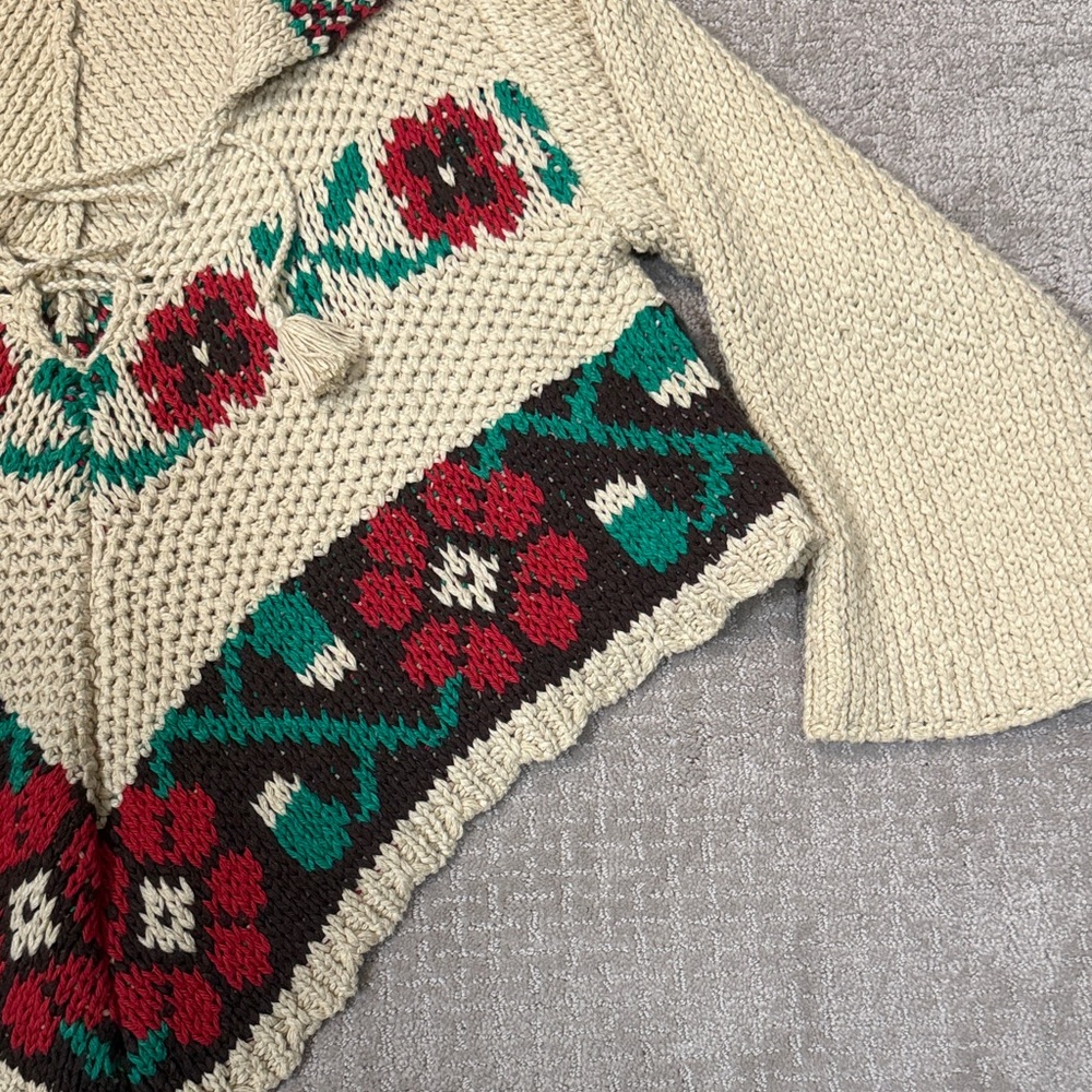 Free People Julie Girl Cream and Red Floral Knit Poncho - Picture 3 of 7